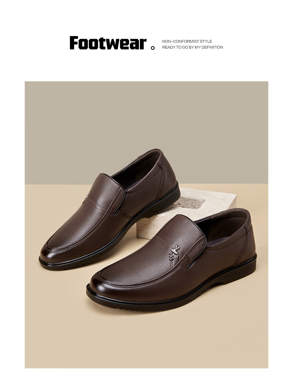 Eierkang Plus Size Men's Genuine Leather Business Formal Slip-On Comfortable Casual Dad Shoes 96361W Black 40 2