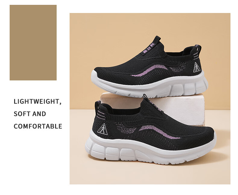 Zulijian Elderly Women's Shoes Spring Autumn Casual Soft Sole Lightweight Slip-On Walking Shoes Non-Slip Mom Shoes Black Size 35 6
