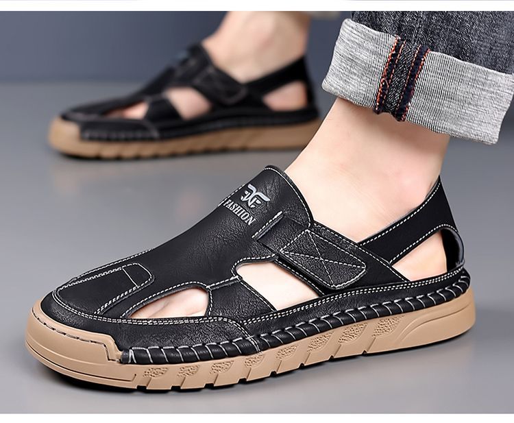 Jingzhenlianggong New Casual Sandals High-Quality Ultra-Soft Men's Breathable Sandals Wear-Resistant Non-Slip Yellow [Leather Version] Size 43 29