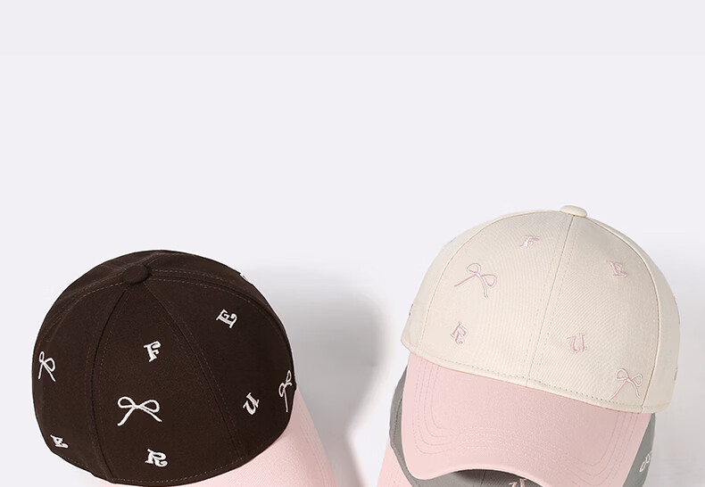 CACUSS Women's Spring Summer Baseball Cap with Bow Embroidery, Colorblock Cotton Visor Hat, Pink and Coffee 11