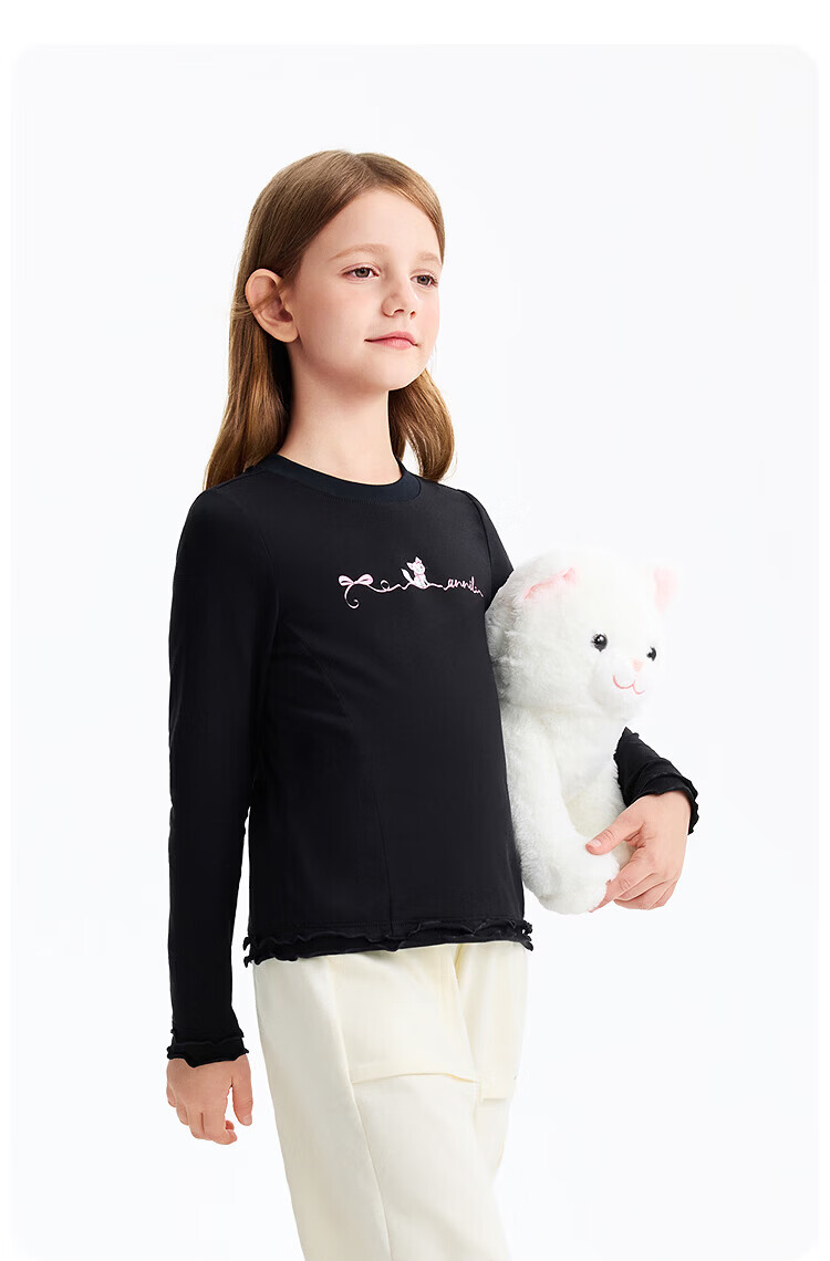 Annil Girls' Crew Neck Long Sleeve Knit Sweater 2026 Spring New Black 170 14