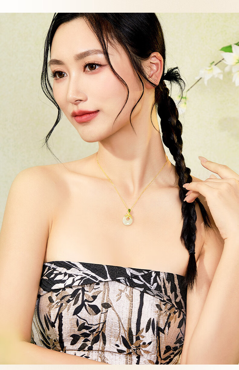 Yayi [Laomiao Gold] Peace Buckle Necklace for Women, Silver Hetian Jade, Practical Birthday And Mother's Day Gift for Wife Or Mother 10