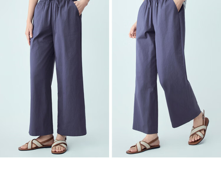 Giordano Women's Pants 2026 Summer New Pure Cotton Pleated Drawstring Elastic Waist Cropped Casual Pants 13426304 17