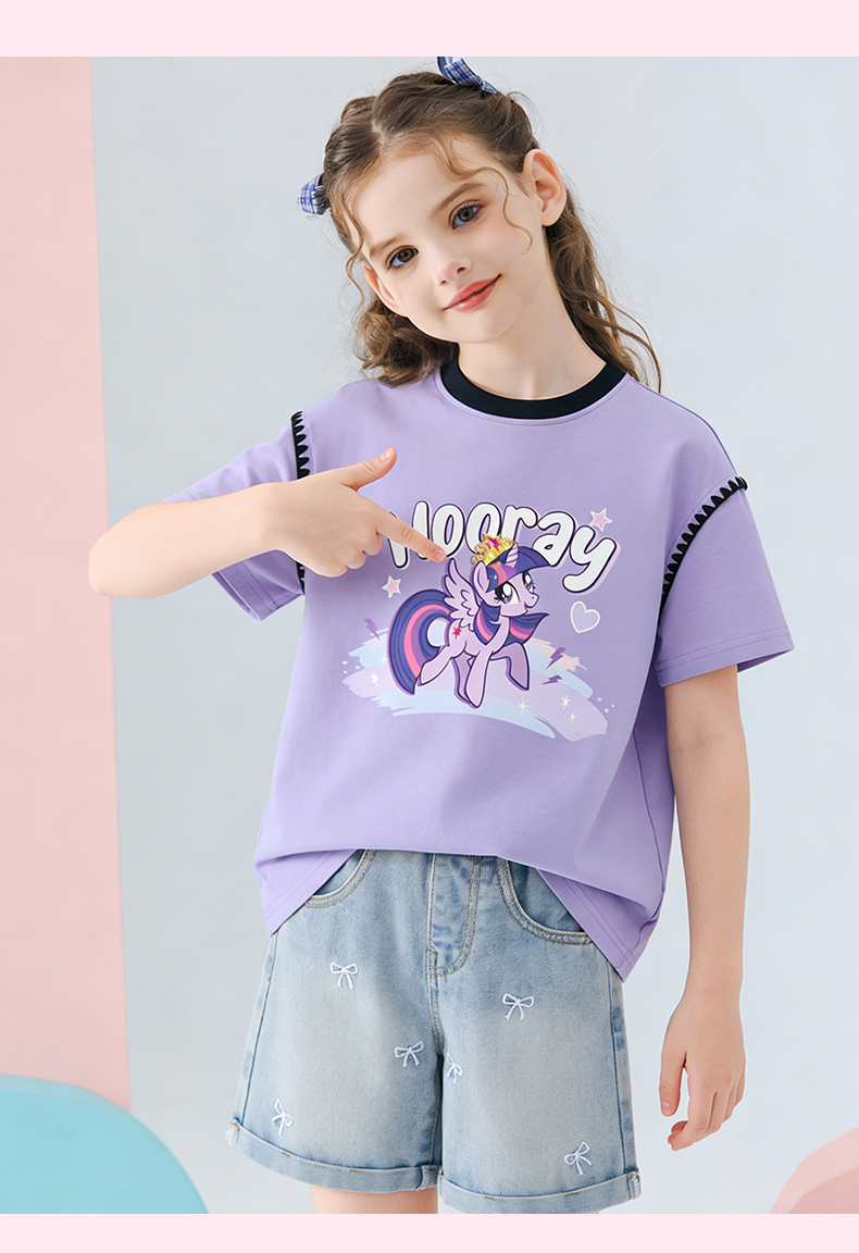 My Little Pony Girls' Short Sleeve T-Shirt 2026 New Color-Block Shell Embroidery Top Cooling Half Sleeve White 110 16
