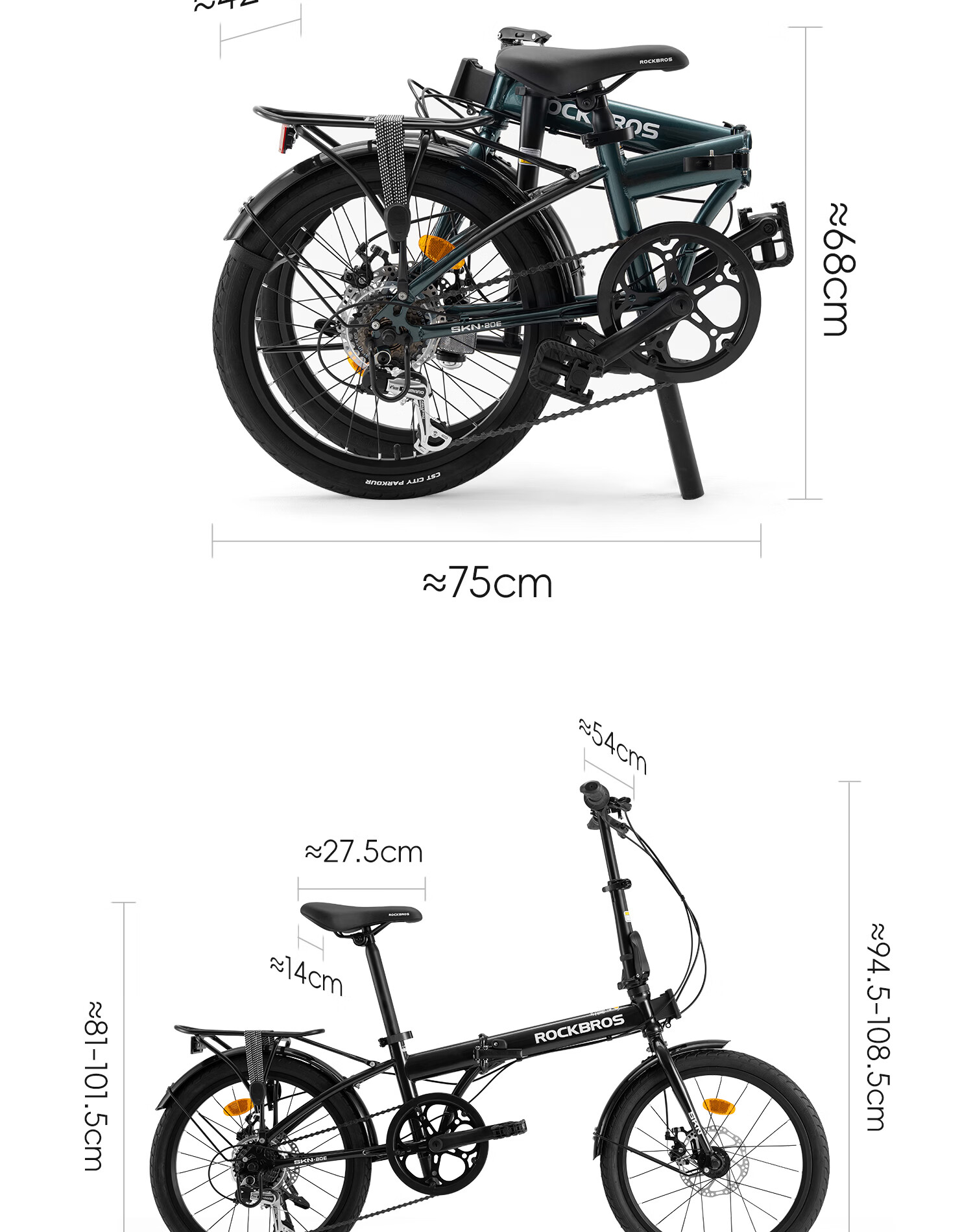 Rockbros Folding Bicycle Portable 20-inch Adult Commuter 7-Speed Gear Disc Brake Student Unisex SKN-20E Pearl White 13