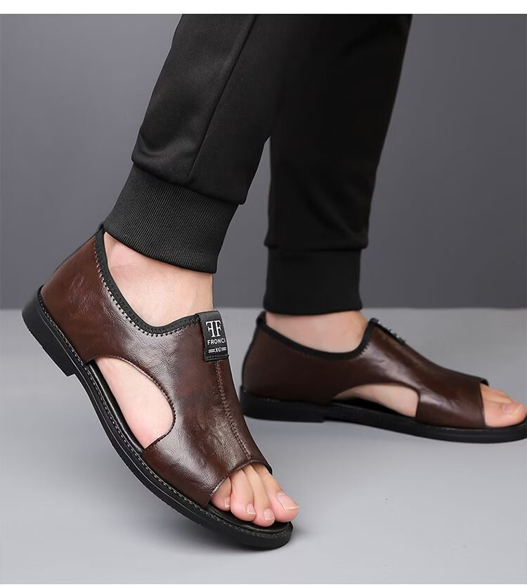 Jingzhenlianggong Men's Summer Sandals Dual-use Slippers Non-slip Soft Sole Beach Shoes Dark Brown [Glossy] Size 42 17