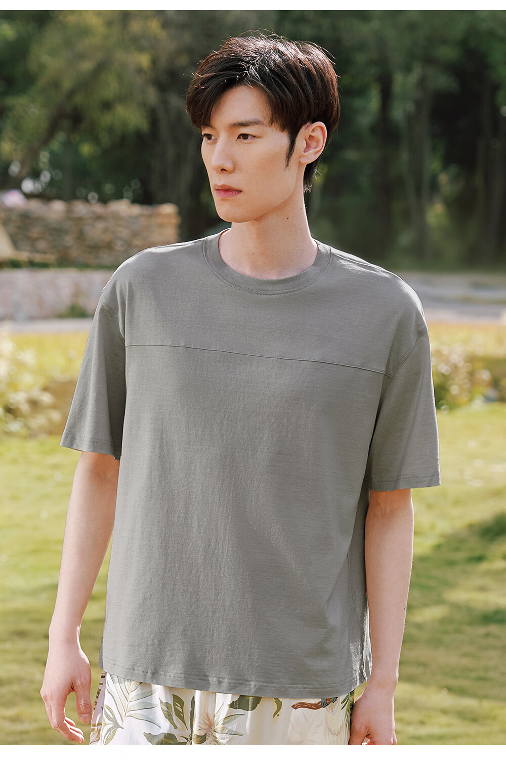 Jinsanta Mulberry Silk Men's Fashion Crew Neck Short Sleeve Silk T-Shirt Outerwear 10