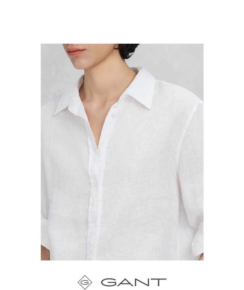 GANT Yuanye Shirt Spring Summer Women's Long Sleeve Vintage Pure Linen Shirt 455-Blue S 4