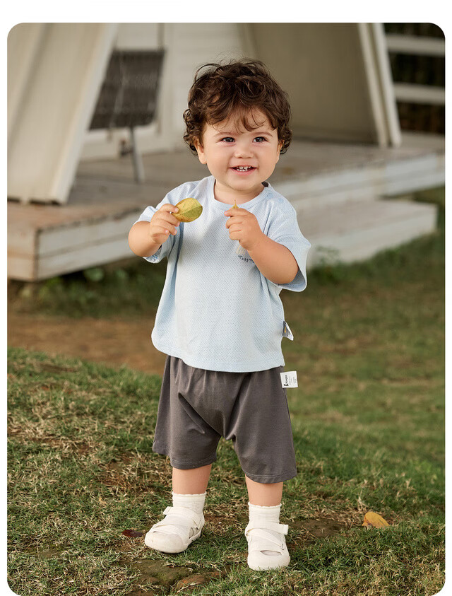 TONGTAI Baby Short Sleeve Summer Thin Set Boys Girls PP Pants T-Shirt Shorts Gray 100cm 15