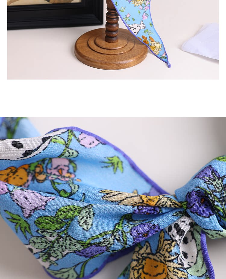 Lagur "French Wonderland" 100% Mulberry Silk Small Scarf 12 Momme Silk Triangle Neck Scarf Spring Autumn Cream Yellow 33