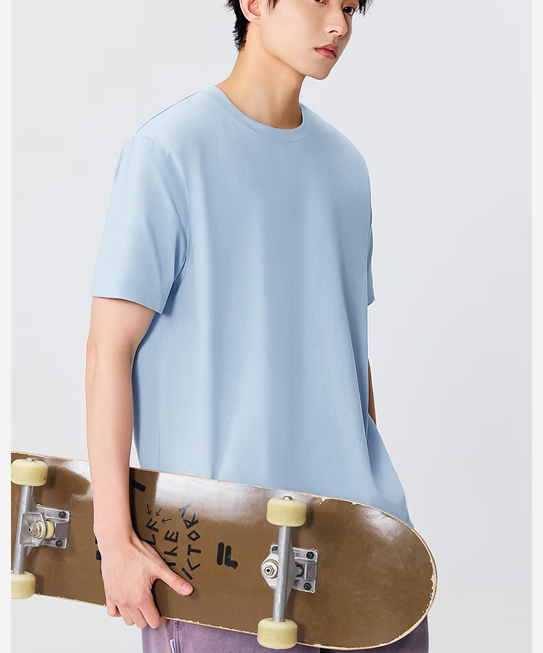 MINISO White Short Sleeve Men's Summer Pure Cotton T-Shirt Solid Basic Unisex Half Sleeve Z White S 8