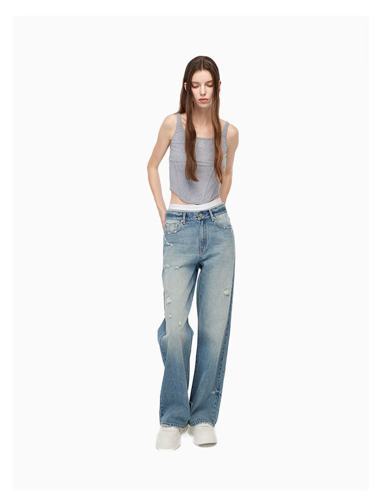ANN ANDELMAN Official Two-Piece Style Elastic Waist Distressed Blue Denim Jeans for Women M 4