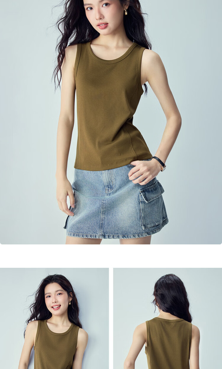 Giordano Women's Sleeveless T-Shirt New Solid Color Ribbed Knit Slim Fit Round Neck Tank Top 13326225 16
