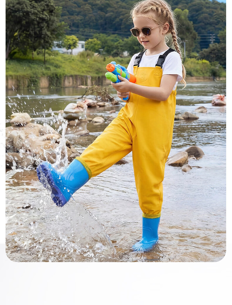 FOOTOPPO Kids Waterproof Rain Boots and Waders Full-Body Water Play Pants Splash Pants Water Gear Waterproof Rain Pants 12