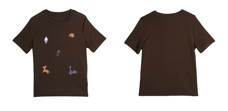 Olrain Classic Embroidered Crew Neck Short Sleeve T-Shirt Women Summer New Commuter Casual Top Brown XL 5
