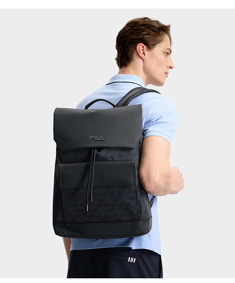 FILA Official "Black Warrior" Men's Commuter Fashion Casual Backpack Flap Double Shoulder Bag 12