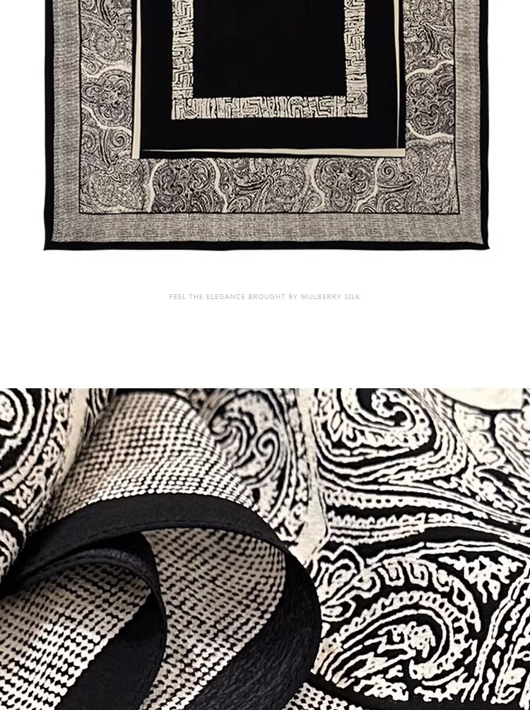 Lagur French Vintage Classic High-End Black and White 100% Mulberry Silk Square Scarf Versatile Neck Scarf for Women 4