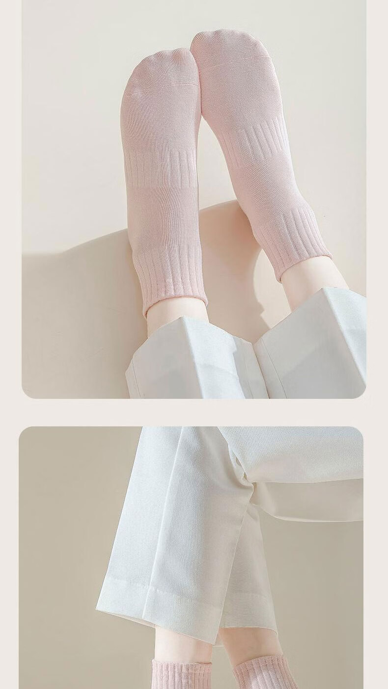 Cotton Full Women's Short Socks 100% Pure Cotton Antibacterial Odor-Resistant Breathable Sports Low-Cut Ankle Socks 6 Pairs 17