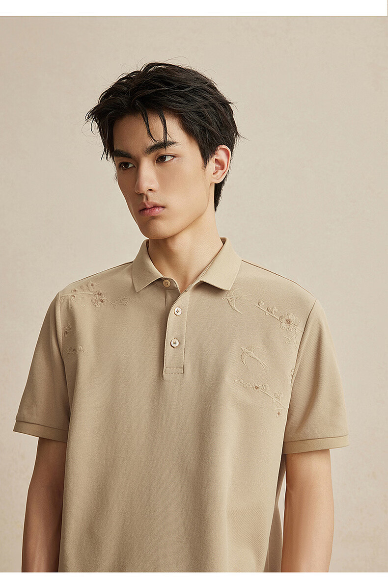 CABBEEN 200G Sorona Cooling Pique Polo Shirt Breathable Honeycomb Texture Plum Blossom Embroidery Summer 2026 Short Sleeve Polo 16