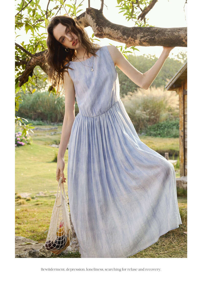 Olrain Oureier Sleeveless Waist-Drawn Gradient Mid-Length Dress for Women Summer Elegant Light Yellow M 17