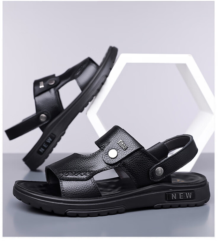 Woodpecker Men's Summer Casual Soft Sole Genuine Leather Beach Sandals Non-Slip Cowhide 22