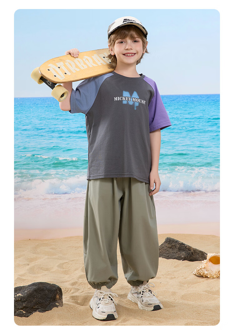 Disney Boys Summer 3/4 Pants 2026 New Kids Loose Casual Jogger Pants Light Khaki 110 12