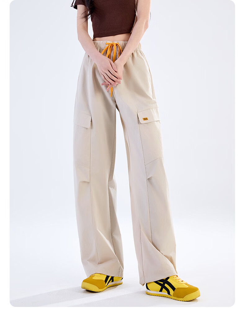 Langsha Women's Convertible Work Pants Summer Cool High Waist Slim Casual Drawstring Pleated Wide-Leg Pants Fashion Trend 17