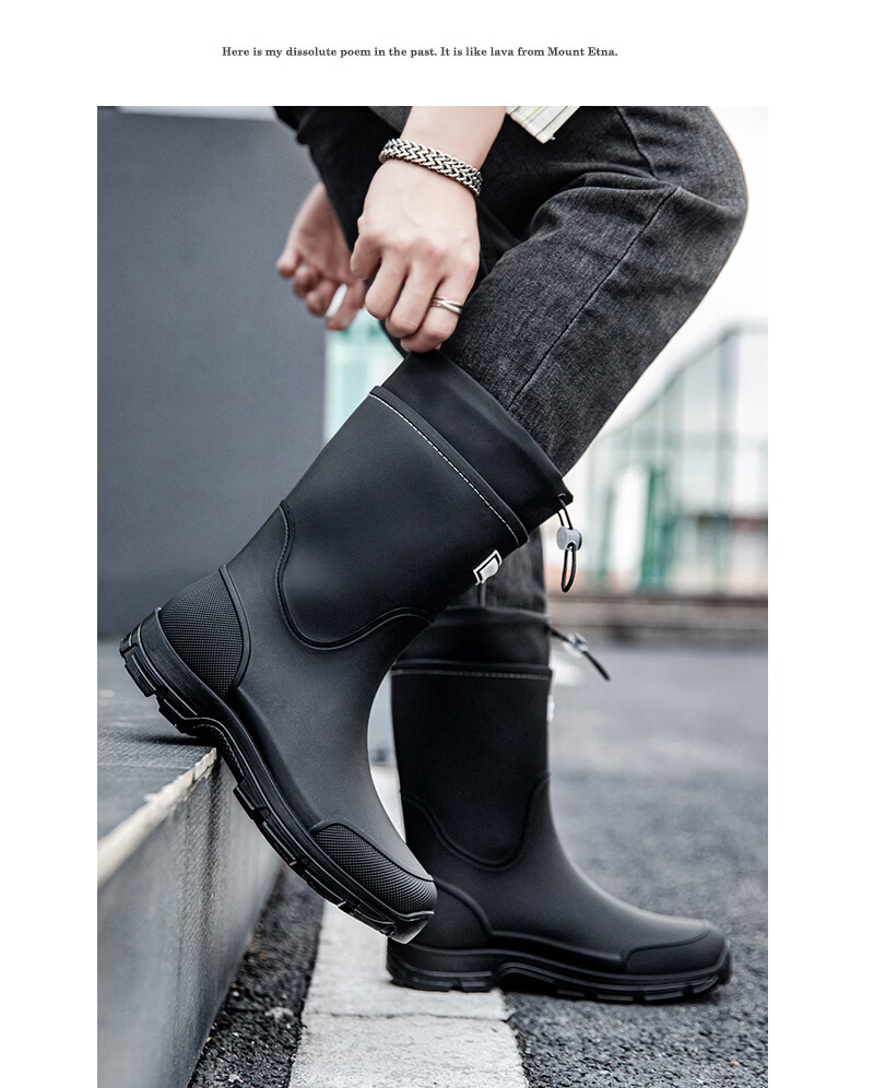 KINGLOVOUN Men's Mid-Calf Waterproof Non-Slip Rain Boots Outdoor Fishing Thick Sole Durable 817/SK Gray Size 42 24