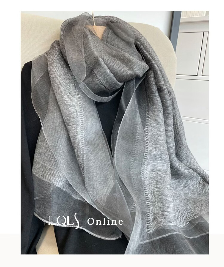 Lagur Lightweight Thin Double-Layer Silk Blend Beige Scarf Shawl for Women Spring Autumn Fashion Shawl Blue 14
