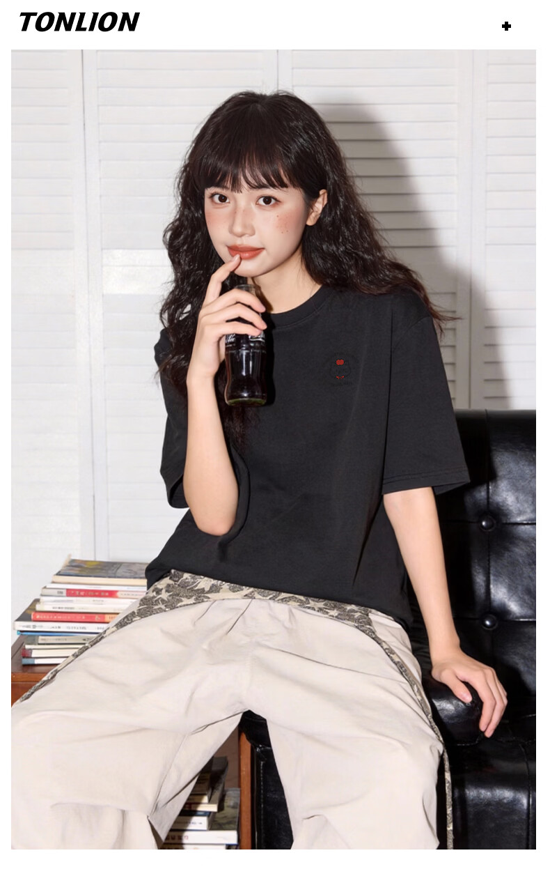 TonLion Women's Summer New Pure Cotton Short Sleeve Loose T-Shirt Cartoon Design Trendy High-Quality Half Sleeve Top 8