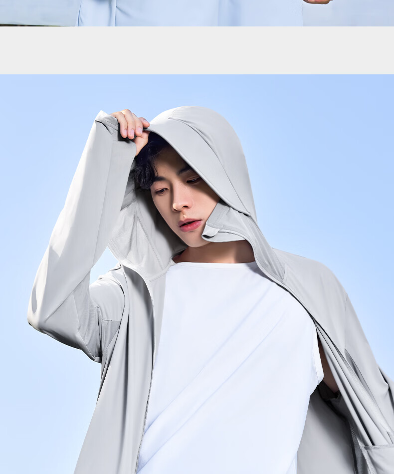 MINISO Ice Silk Hooded Sun Protection Jacket for Men, Cool and Breathable Lightweight Skin Jacket, Outdoor High SPF Sun Protection, Z Ice Blue, 3XL 26
