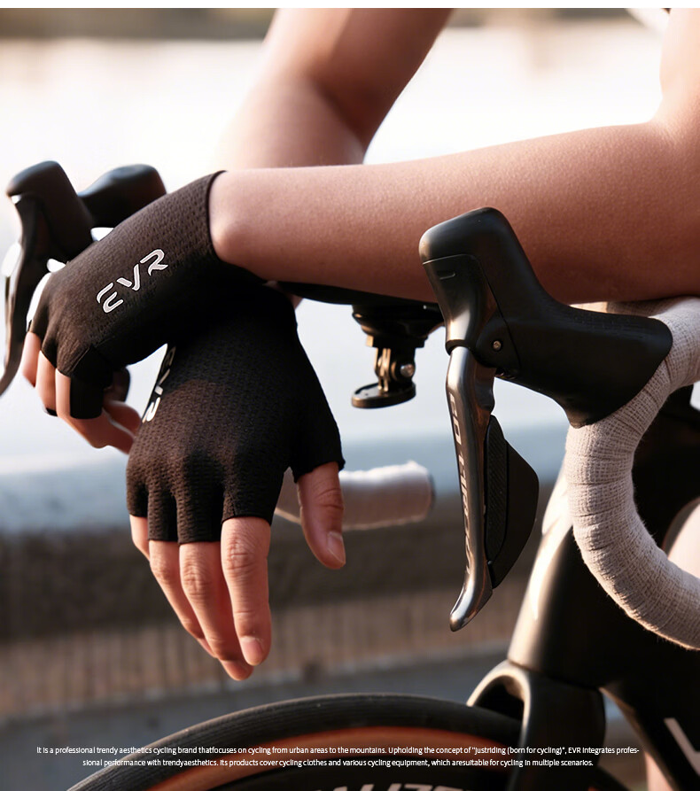 EVR Double Arrow Cycling Gloves Summer Mesh Half Finger Shock Absorption Short Finger Mountain Road Bike Black S 8