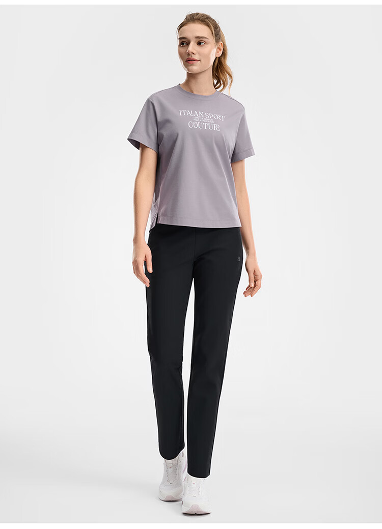 FILA Women's Knitted Short Sleeve T-Shirt 2026 Summer Fitness Sports Colorblock Letter Loose Tee (Sun Qiantong Edition) 6