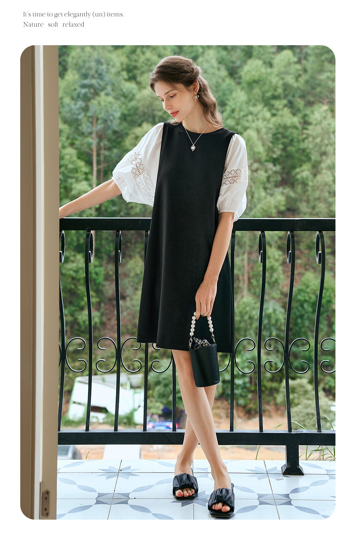 Olrain French Elegant Lace Splice Black Dress Women Vintage High-End Black and White L 8