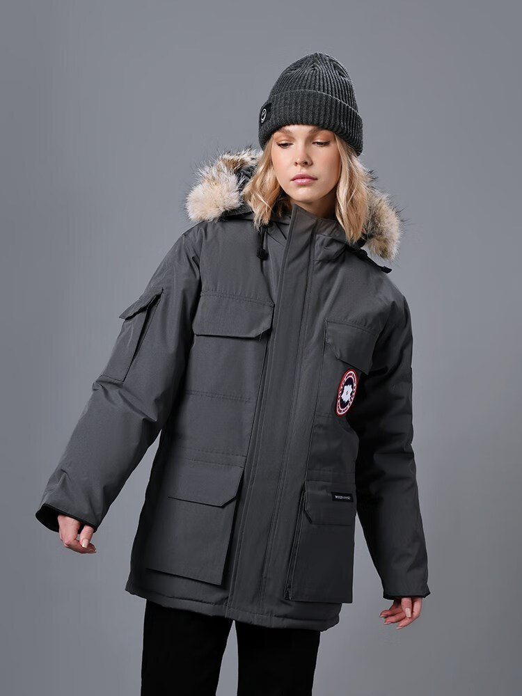 海外轻奢高端大鹅羽绒服男女同款石墨灰黑标08远征中长款保暖连 石墨