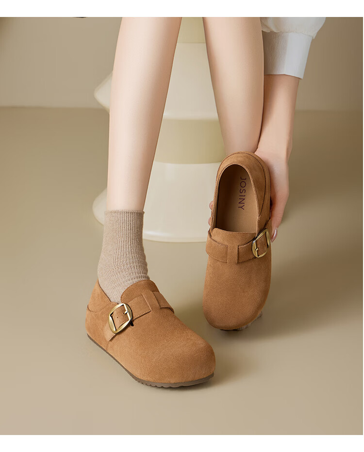 Zhuoshini Platform Birkenstock Shoes 2026 New Spring Full Coverage Thick Sole Slip-On Women's Shoes Camel Color Size 37 12