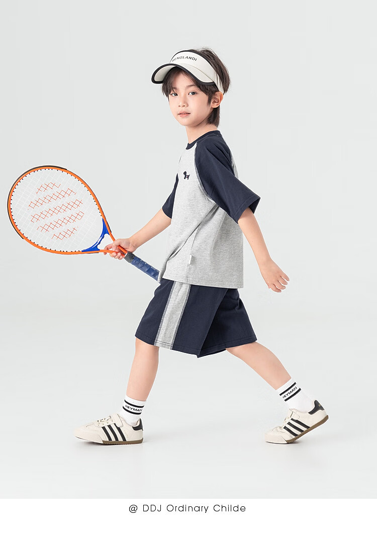Duoduo Kids Pure Cotton Cooling College Style Set Boys 2026 Summer Raglan Short Sleeve Shorts Two-Piece Sportswear 18