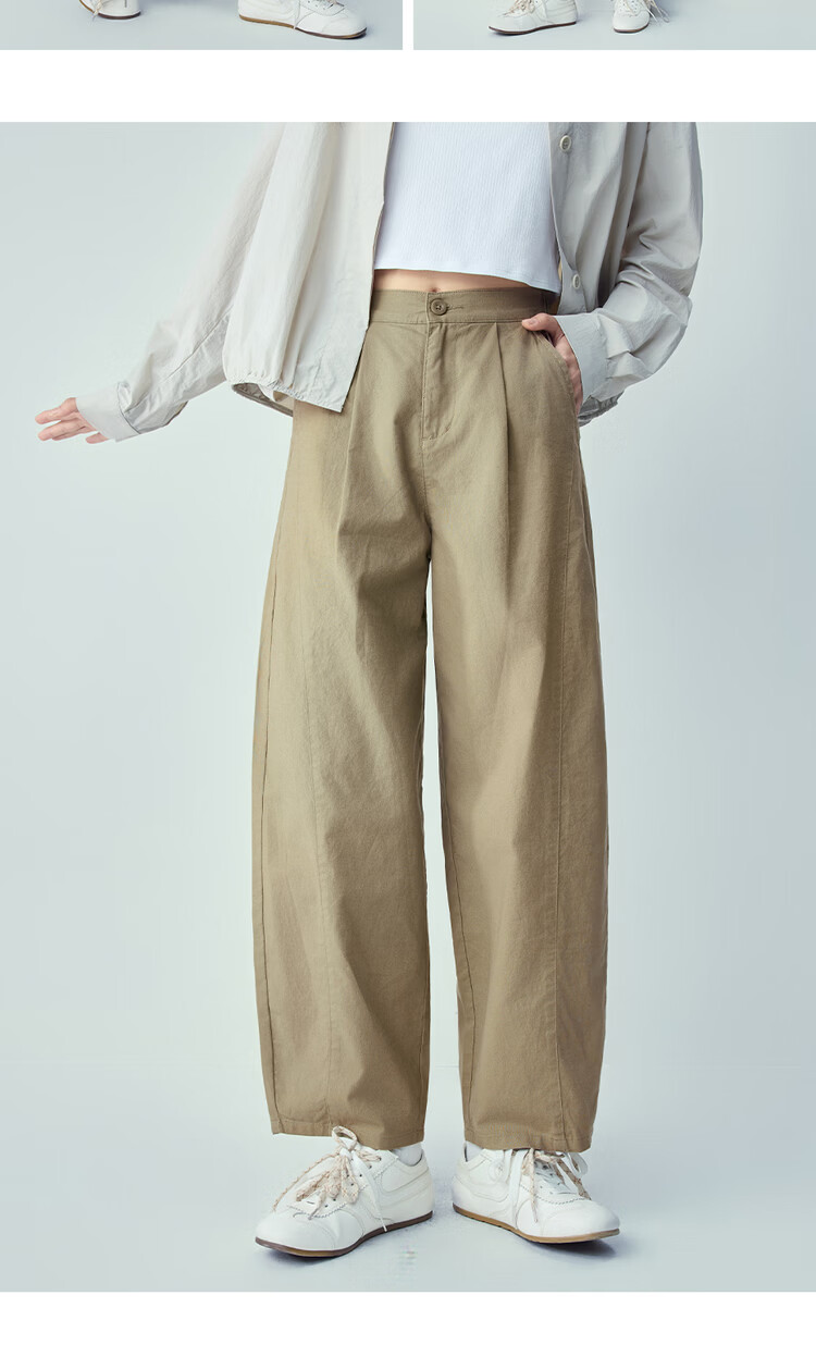 Giordano Women's Linen Pants 2026 Spring Cotton Linen Pleated Semi-Elastic Waist Casual Curved Pants 13416309 19