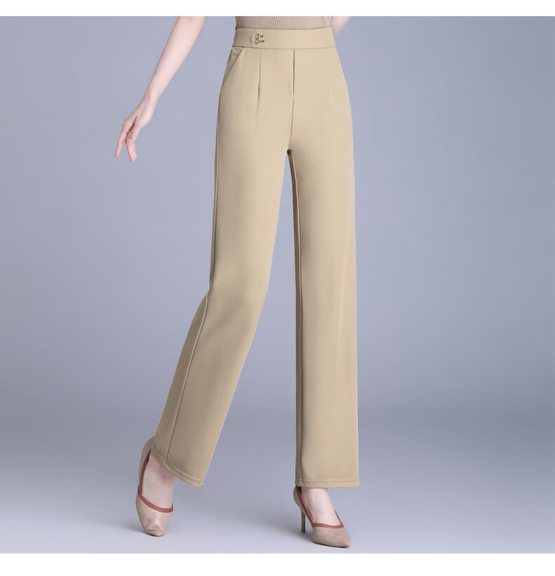 Hengyuanxiang Middle-aged Mom Elastic Waist Long Pants Thin Straight Casual Trousers for Spring and Autumn 15