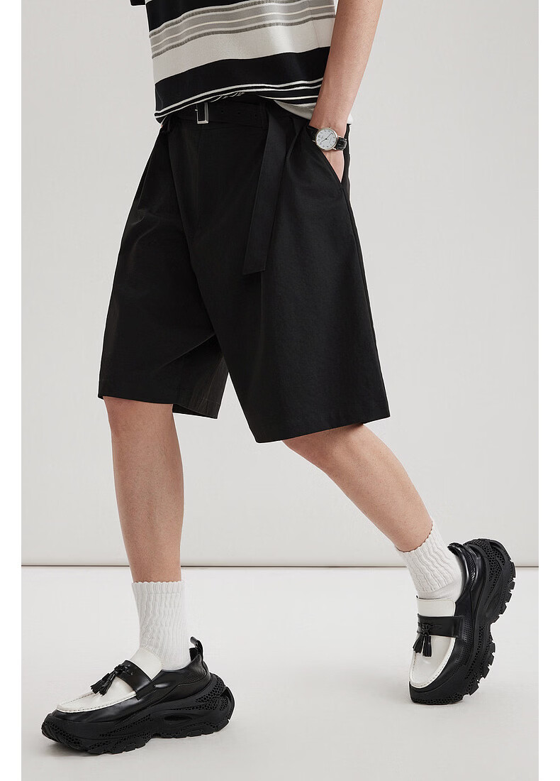 CABBEEN Cotton-Feel Hidden Twill Men's Loose Pleated Casual Shorts 2026 Spring Summer Durable Stretch Short Casual Pants 7