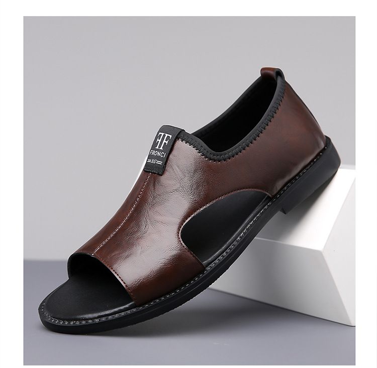Jingzhenlianggong Men's Summer Sandals Dual-use Slippers Non-slip Soft Sole Beach Shoes Dark Brown [Glossy] Size 42 19
