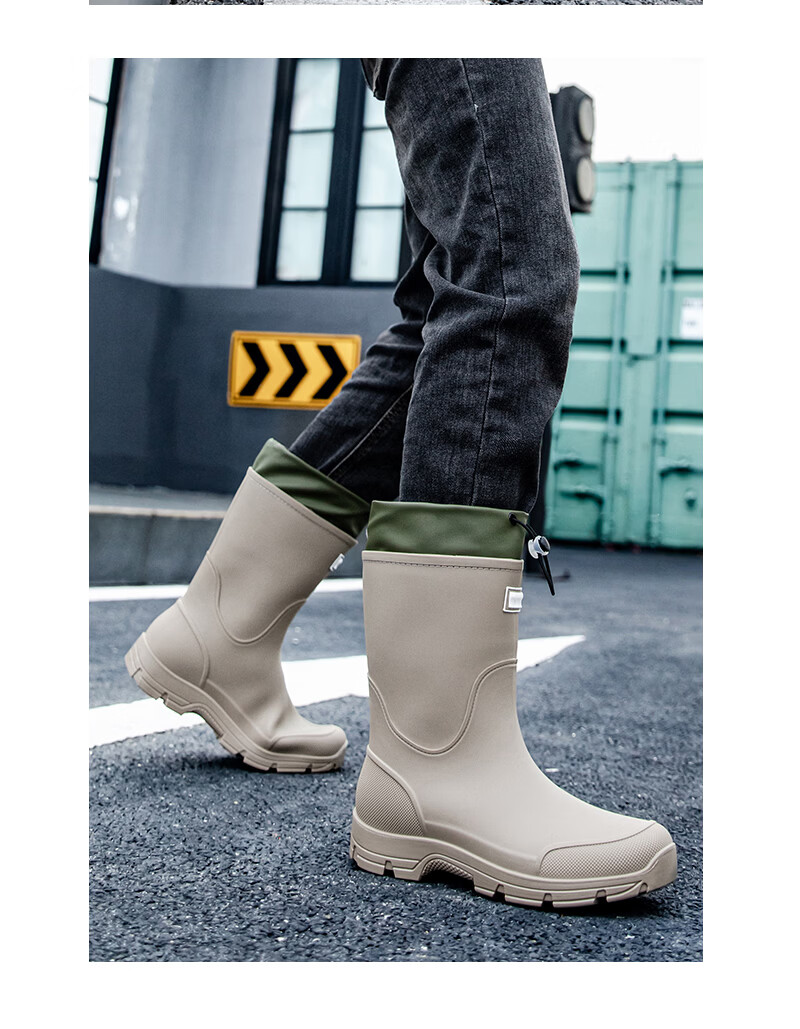KINGLOVOUN Men's Mid-Calf Waterproof Non-Slip Rain Boots Outdoor Fishing Thick Sole Durable 817/SK Gray Size 42 25