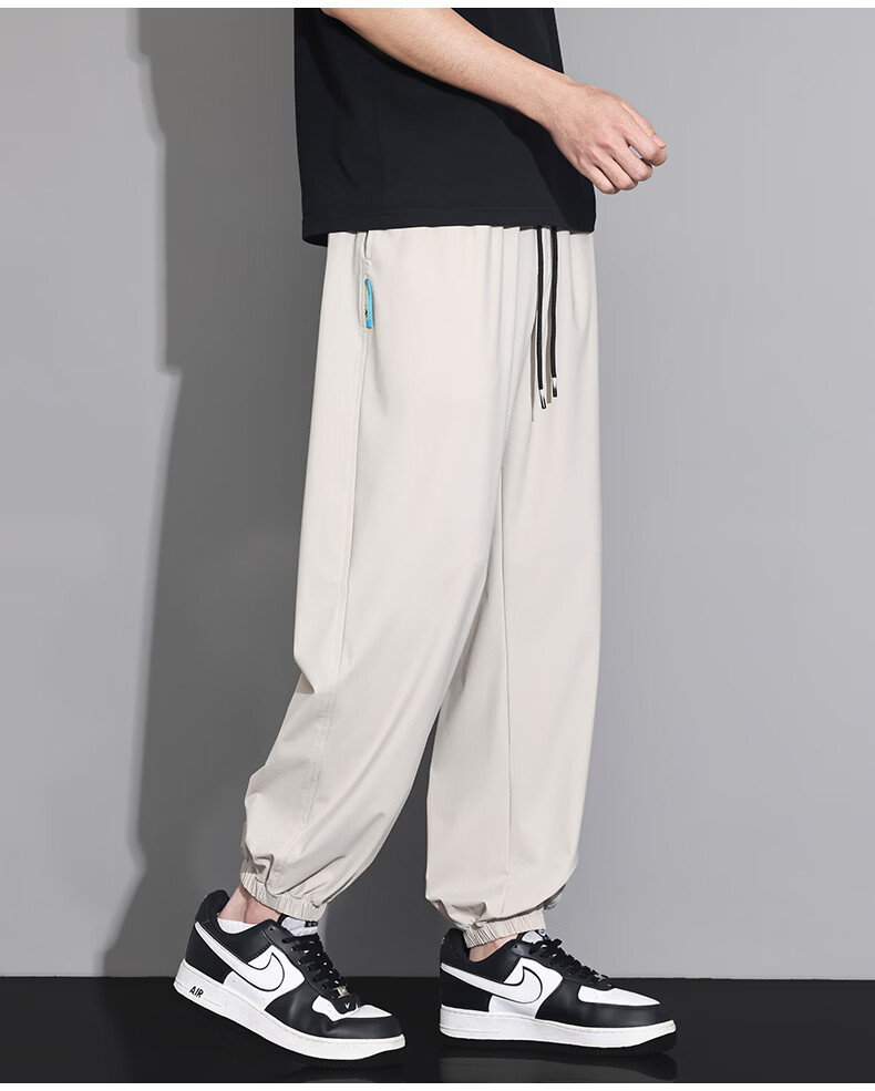 FARUISHI Men's Summer Ice Silk Pants Loose Quick-Dry Breathable Straight-Leg Casual Joggers Black 8XL 15