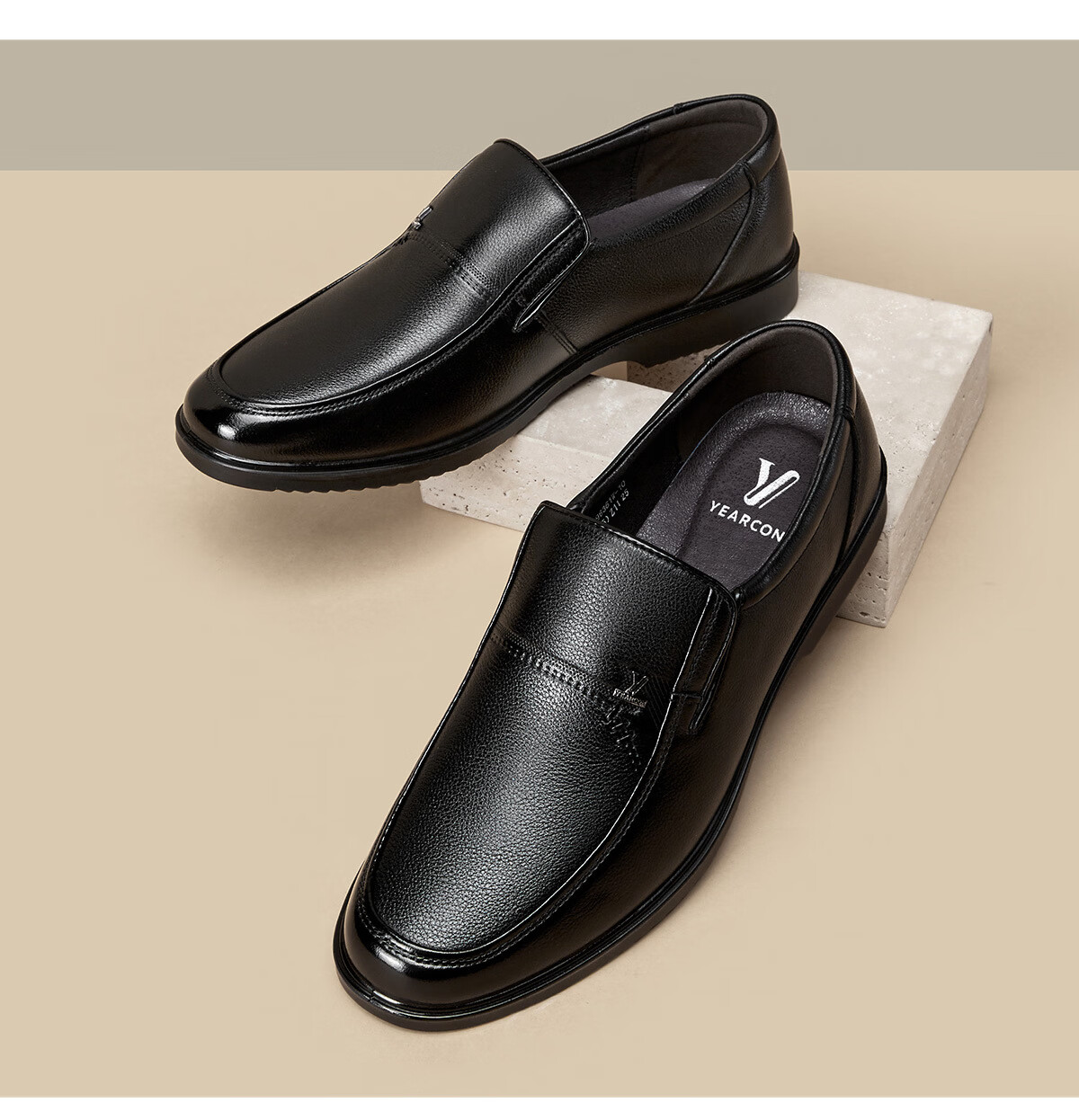 Eierkang Plus Size Men's Genuine Leather Business Formal Slip-On Comfortable Casual Dad Shoes 96361W Black 40 3