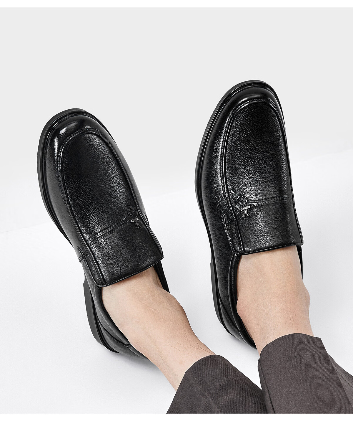 Eierkang Plus Size Men's Genuine Leather Business Formal Slip-On Comfortable Casual Dad Shoes 96361W Black 40 8