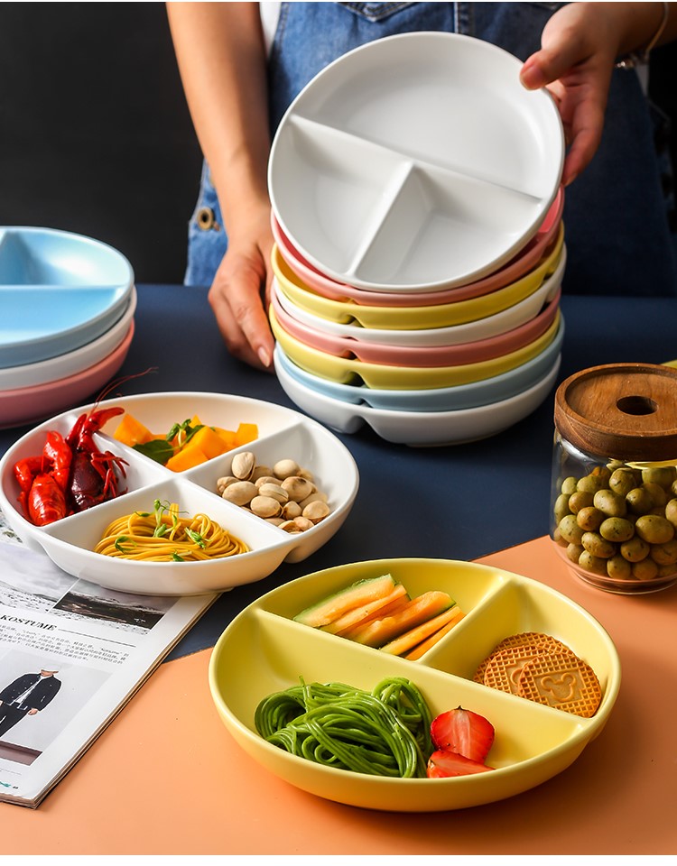 家用陶瓷分餐制餐具分菜盘一人食减脂分隔盘儿童分格餐盘早餐碟子 7