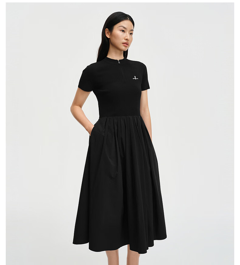 Biyinlefen [Comfort Stretch Knit Fabric] 2026 Spring Summer New Women's Crew Neck Short Sleeve Dress 07 Black M 6