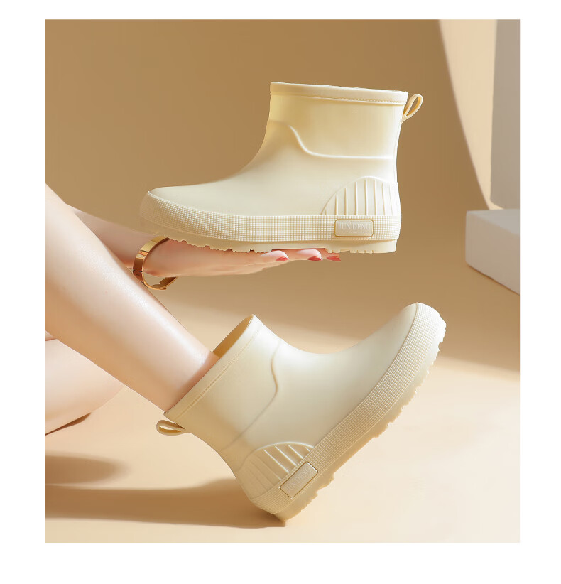 FOOTOPPO Fashion Women's Short Waterproof Non-Slip Rain Shoes Mid-Calf Delivery Rider Rain Boots High Boots 9
