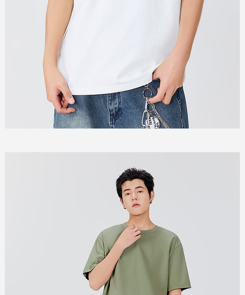 MINISO Men's Pure Cotton Short Sleeve T-Shirt Summer Loose Breathable Casual Trendy Palm Green M 13