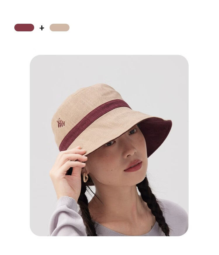 Lagur Natural Ramie Double-Sided Embroidered Fisherman Hat with Wild Berry Pattern, Large Head Circumference, Sun Protection, Red Rice Color 14